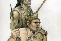 02 Homo, Neandertal e Cromagnon, matita e acrilico su carta, inedito